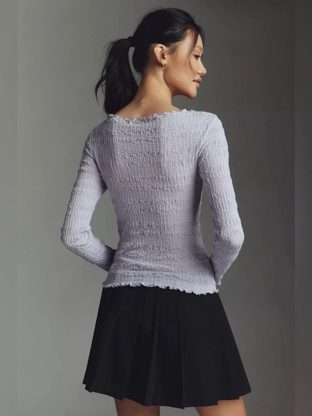 NWT Anthropologie Maeve Textured Long-Sleeve Top, Lavender Purple, Size M
